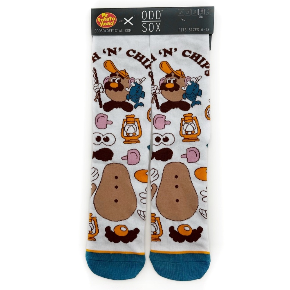 Odd Sox Mr. Potato Head Crew Socks Mens Womens Fish and Chips Fun Funny Gift
